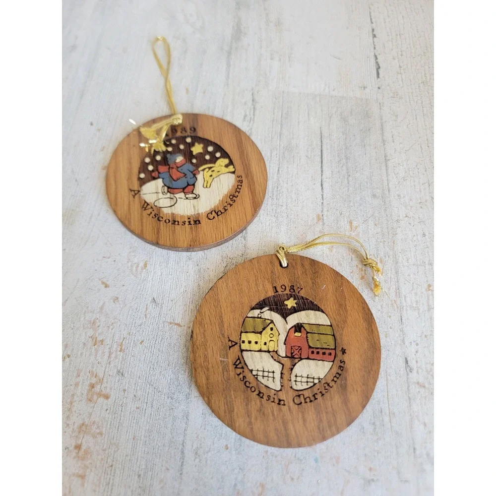 Wisconsin Christmas wooden set ornament Xmas house kids dog unique
